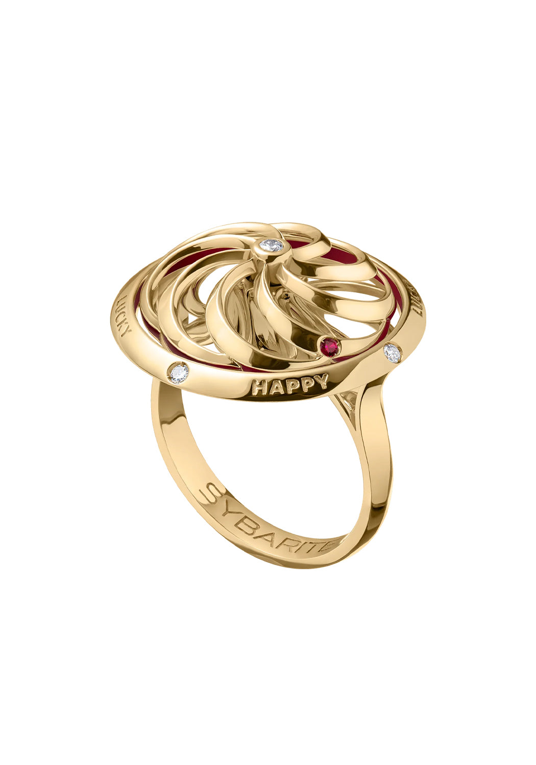 Sybarite Fortune Kinetic 18KYG Spinning Diamond & Ruby Ring | Cherry Creek North | OsterJewelers.com