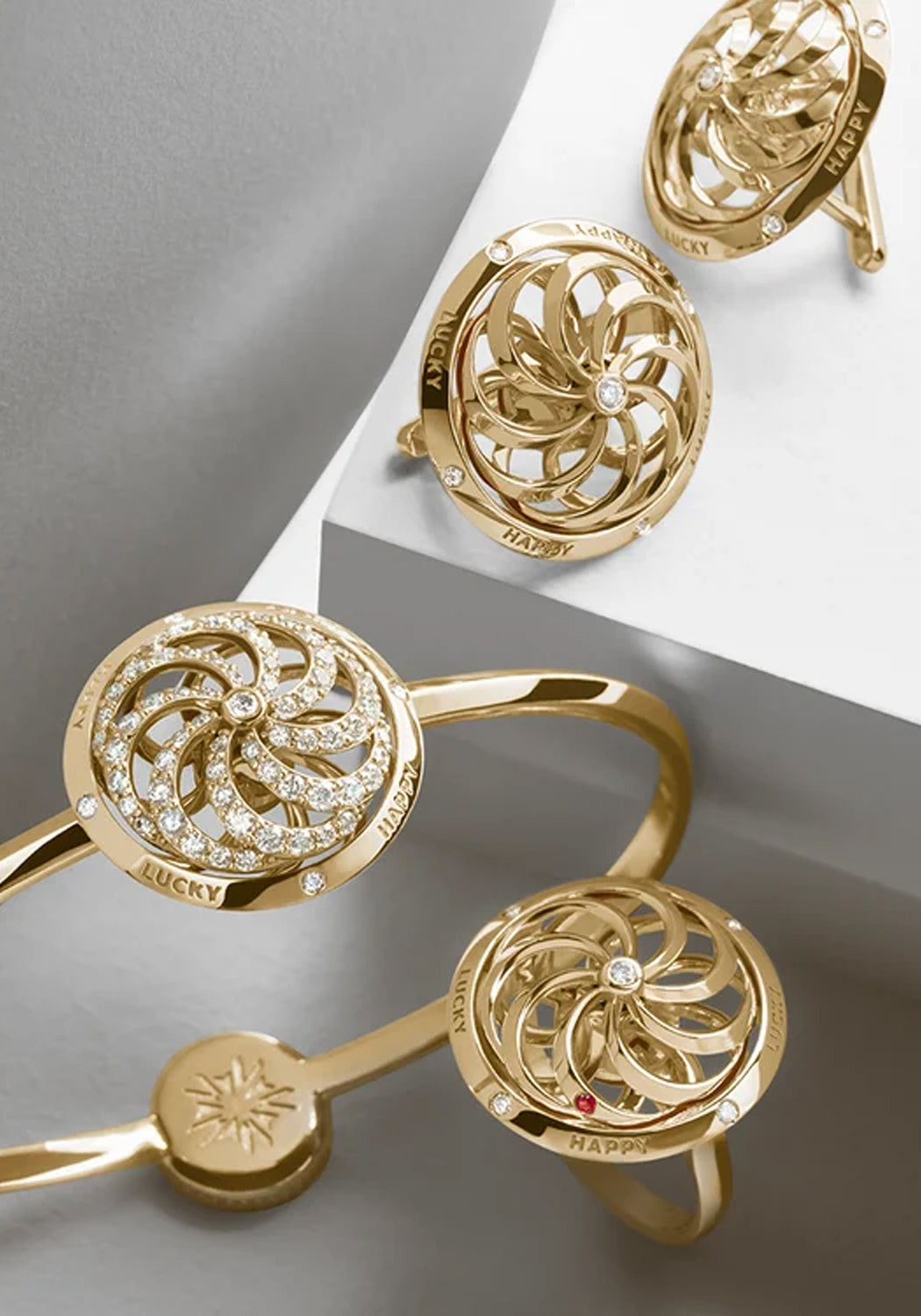 Rings and bracelet from the Sybarite Fortune Kinetic Collection | Sold Separately