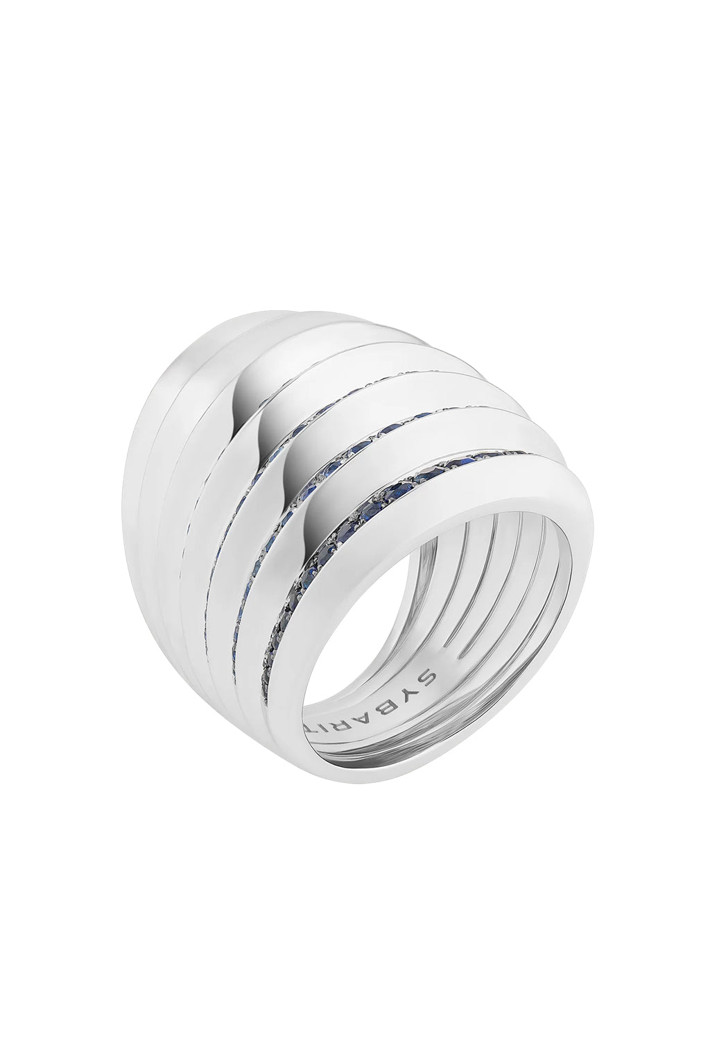A different angle of the Sybarite Moonlight 18KWG Tsavorite & Sapphire Ring reveals a different look