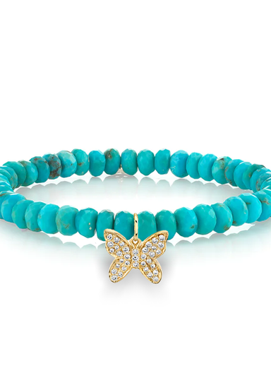 Sydney Evan Diamond Butterfly Charm Turquoise Bead Bracelet | OsterJewelers.com
