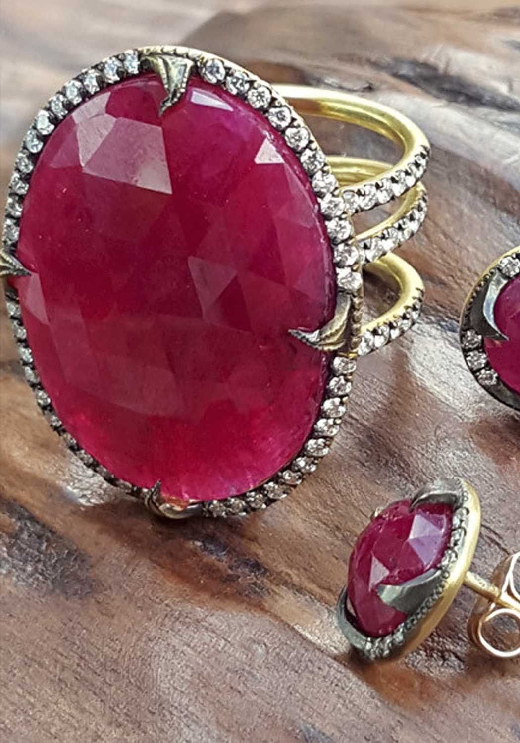 9ct Gold Oval Ruby & .50ct Diamond Ring in Red | Angus & Coote