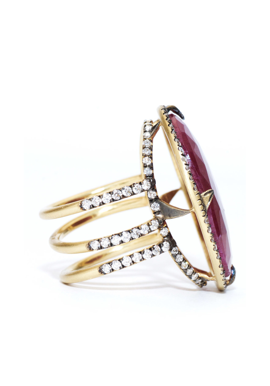 Sylva & Cie 18KYG Diamond & Large Oval Faceted Ruby Ring | OsterJewelers.com