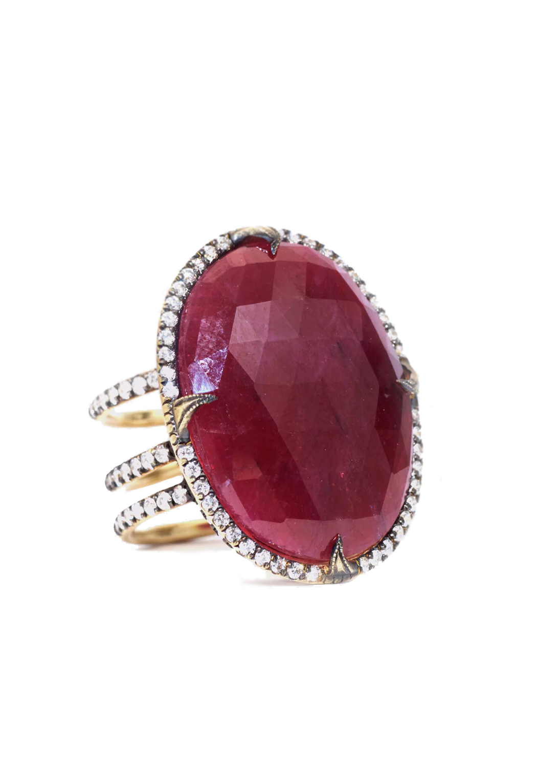 Sylva Cie 18KYG Diamond Large Oval Faceted Ruby Ring