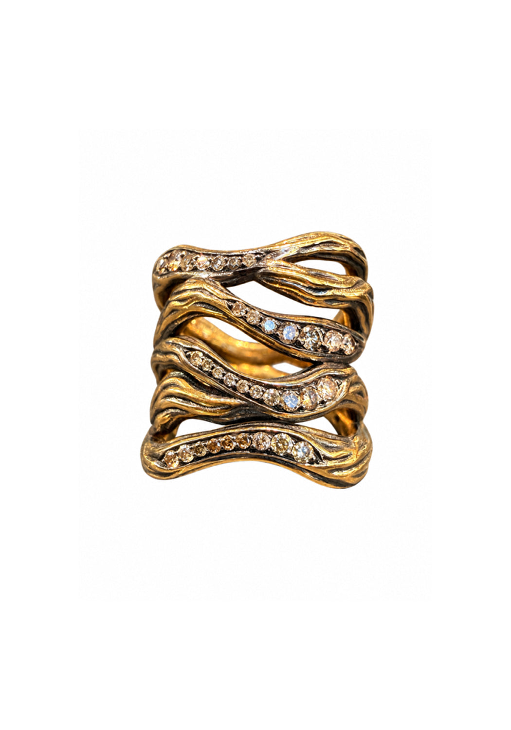 Blackened yellow gold wavy wide ring. 18KBYG Champagne Diamond Wide Ring | Denver Jewelers | OsterJewelers.com