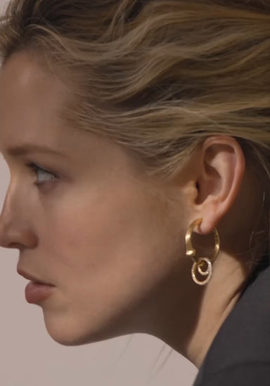 Ole Lynggaard Nature Earring Pendants on Creol Hoop on Blonde Model