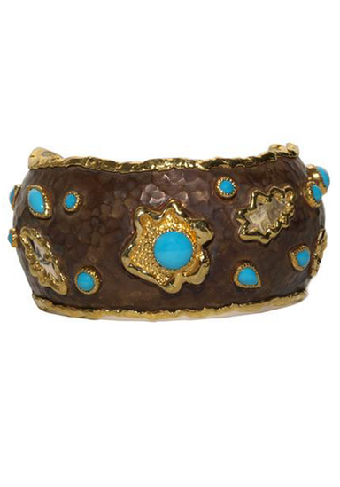Victor Velyan Hammered Brown Silver Turquoise Cuff Bracelet | OsterJewelers.com