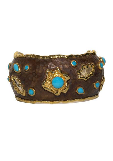 Victor Velyan Hammered Brown Silver Turquoise Cuff Bracelet | OsterJewelers.com