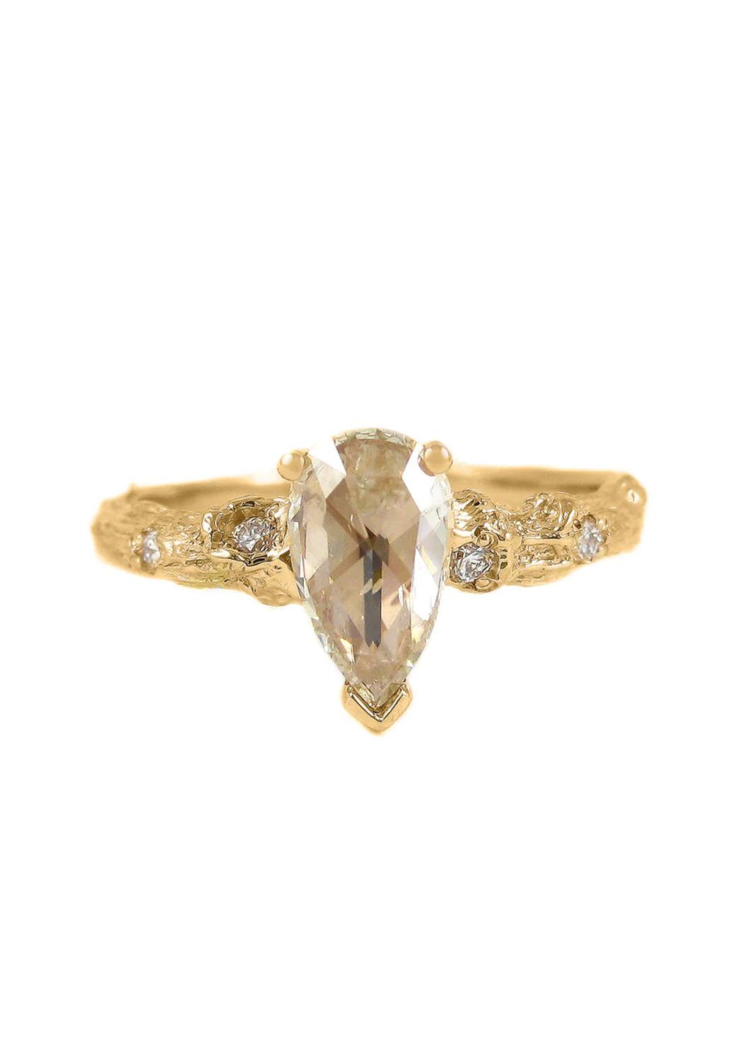 K. Brunini Sage 18KRG Rose Cut Pear Brown Diamond Twig Ring | OsterJewelers.com