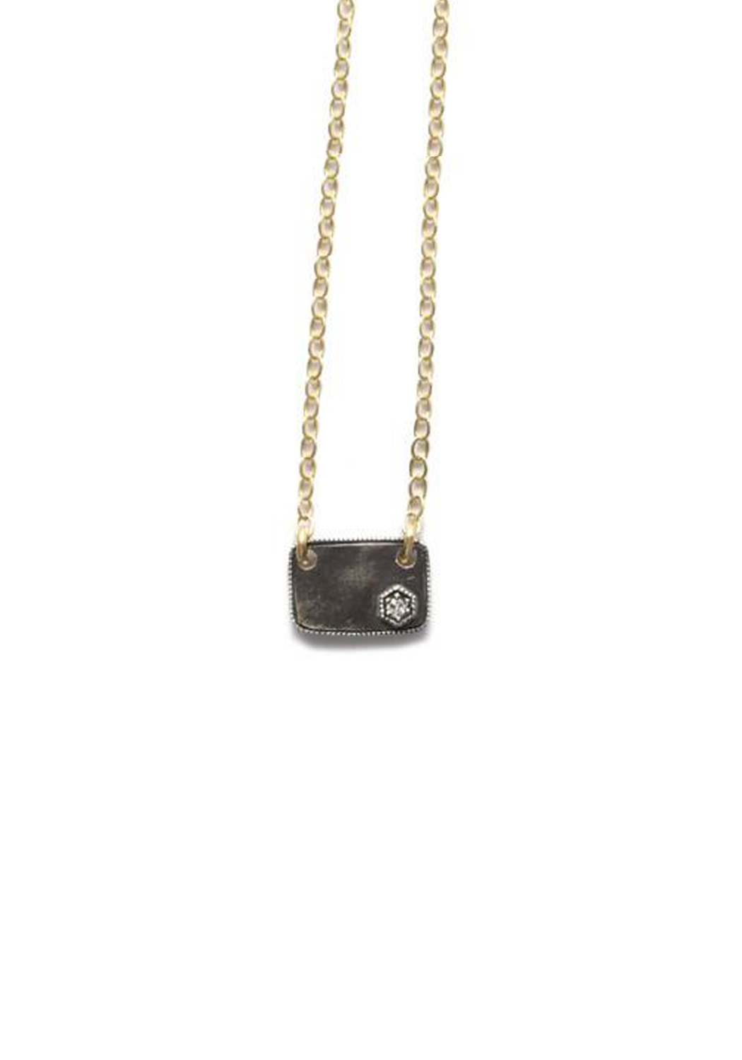 ILA Damali 14KYG Blackened Silver Diamond Tag Charm Necklace | OsterJewelers.com