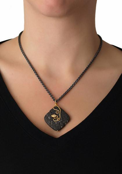Lika Behar Diamond Snake Lava Stone Necklace | OsterJewelers.com