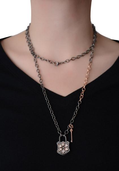 S & R Designs Blackened Silver and Rose Gold Rolo Chain Necklace | Locket Not Included | OsterJewelers.com