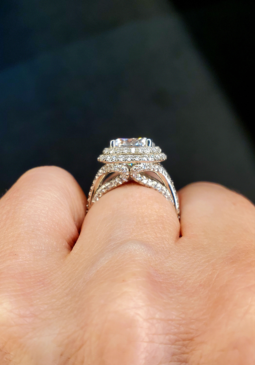 Precision Set Platinum Double Halo Semi Mount Diamond Ring