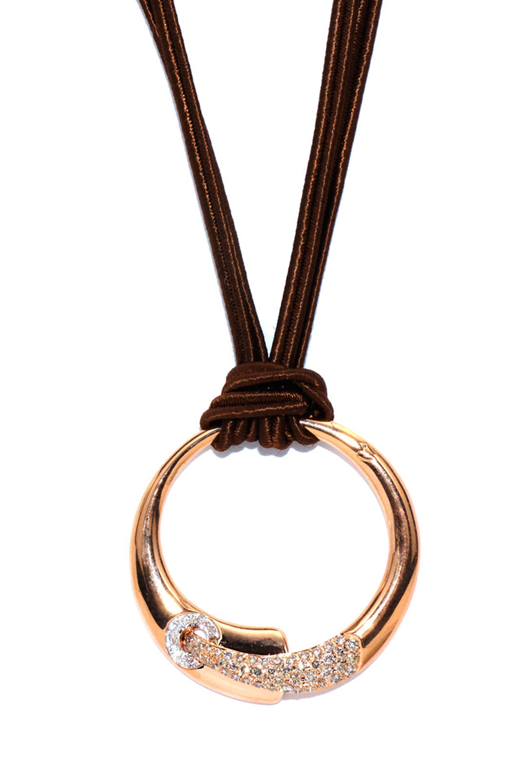 K di Kuore 18KRG Diamond Circle Pendant on Brown Silk Cord | OsterJewelers.com