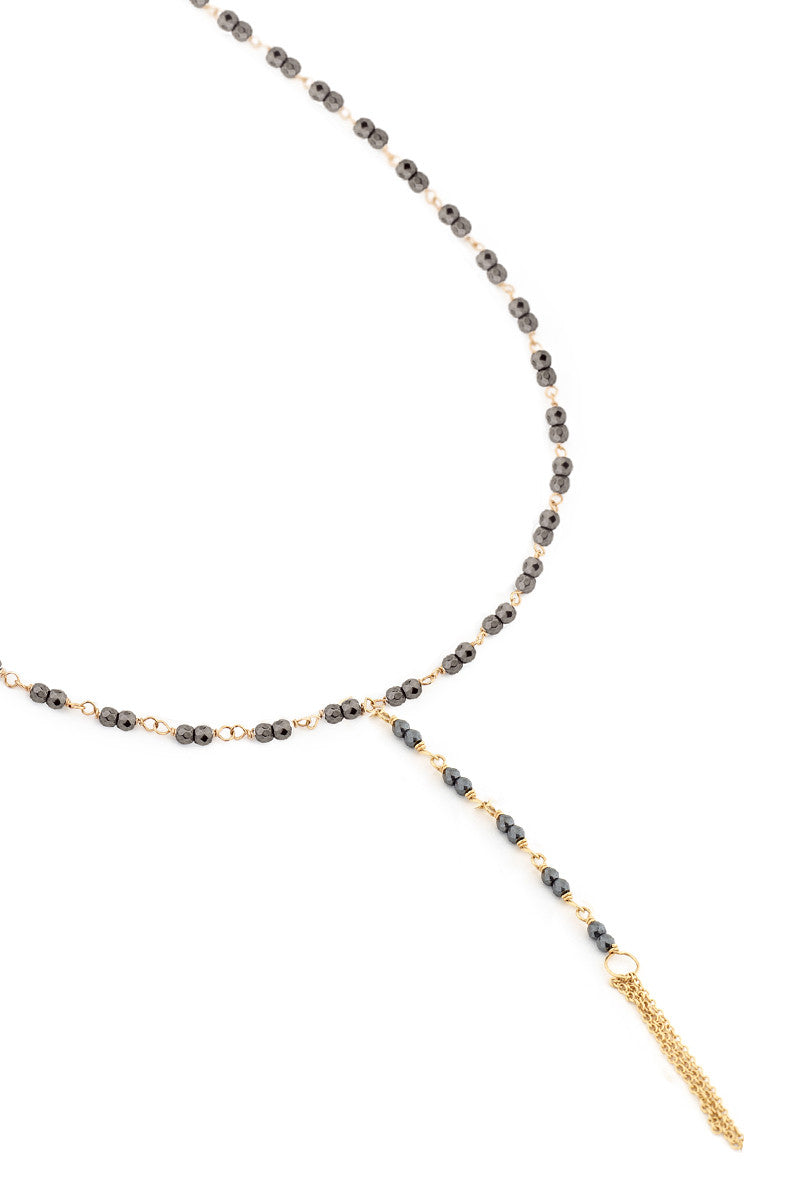 Anne Sportun Hematite Bead Lariat Tassel Chain Necklace | Ref. N1465G-HEM | OsterJewelers.com