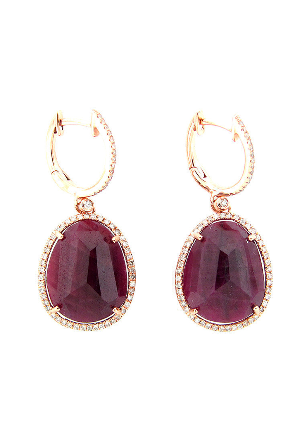 Rose Gold Diamond Ruby Dangle Earrings - Main Image