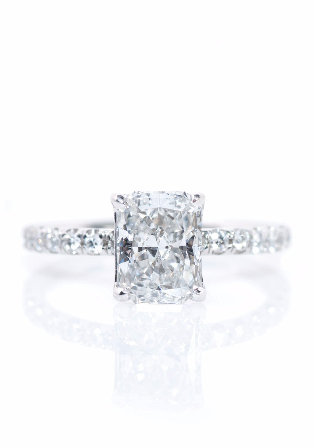 Radiant Cut Diamond Ring With Pave Band — Oster