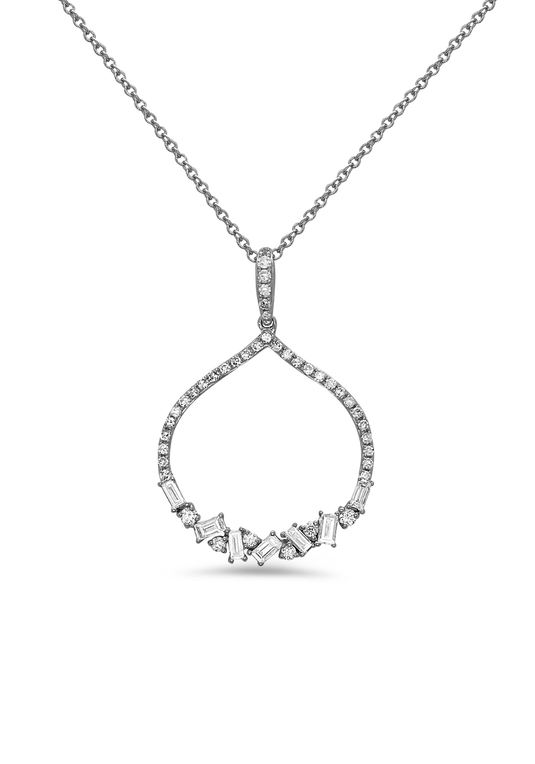 Dilamani 14KWG Teardrop Baguette Diamond Pendant Necklace | OsterJewelers.com