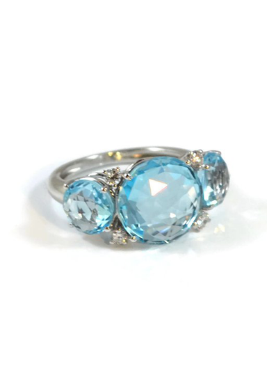 A & Furst Lilies 18K White Gold Blue Topaz Trilogy Ring | OsterJewelers.com