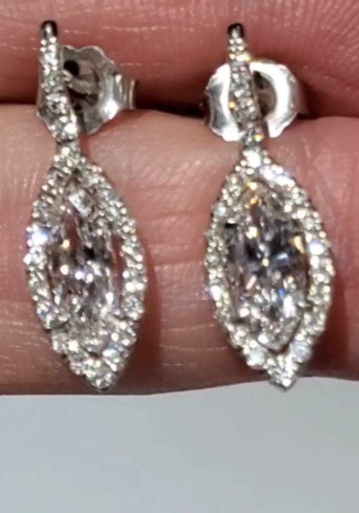 Oster Collection 18K White Gold Marquise Diamond Drop Earrings | OsterJewelers.com