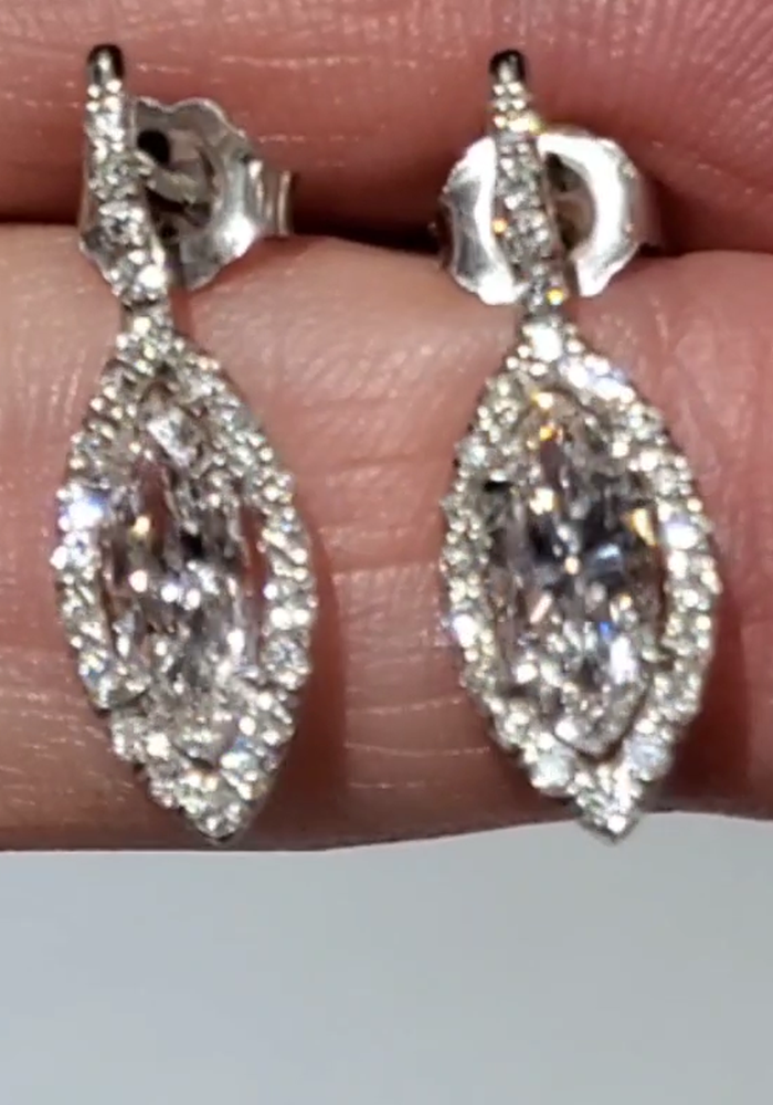 Ostofer Drop 18K White Gold Marquise Diamond Drop Earrings — Oster Jewelers