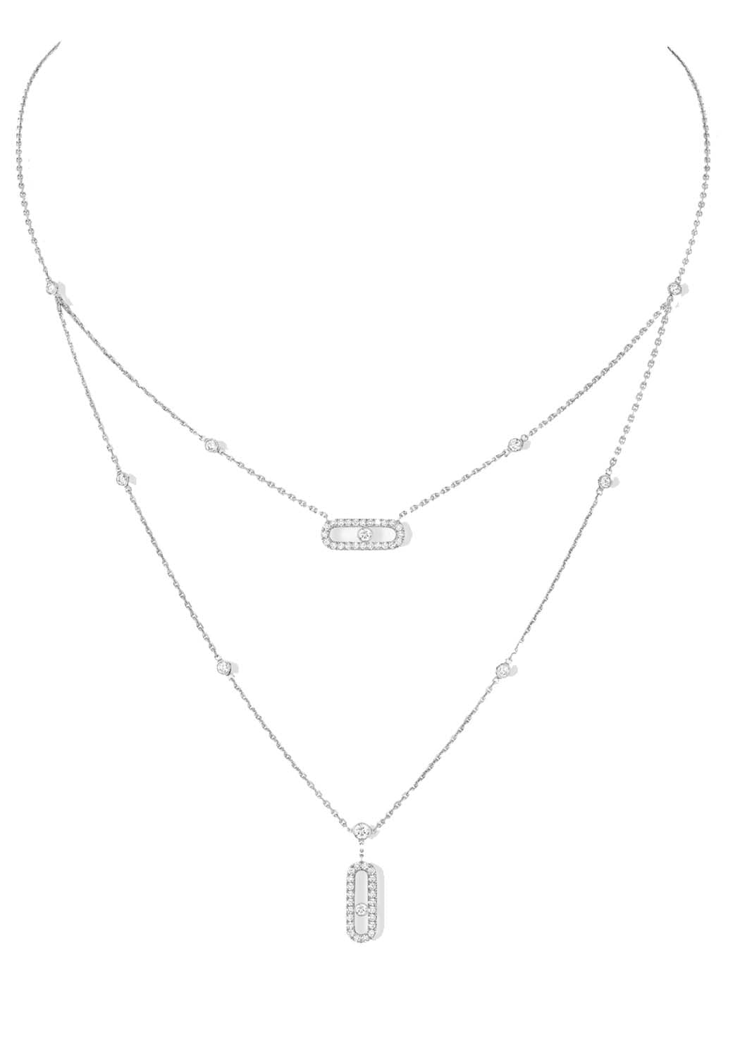 Messika Move Uno 2 Rows Pavé 18KWG Diamond Necklace | Ref. 07174-WG | OsterJewelers.com