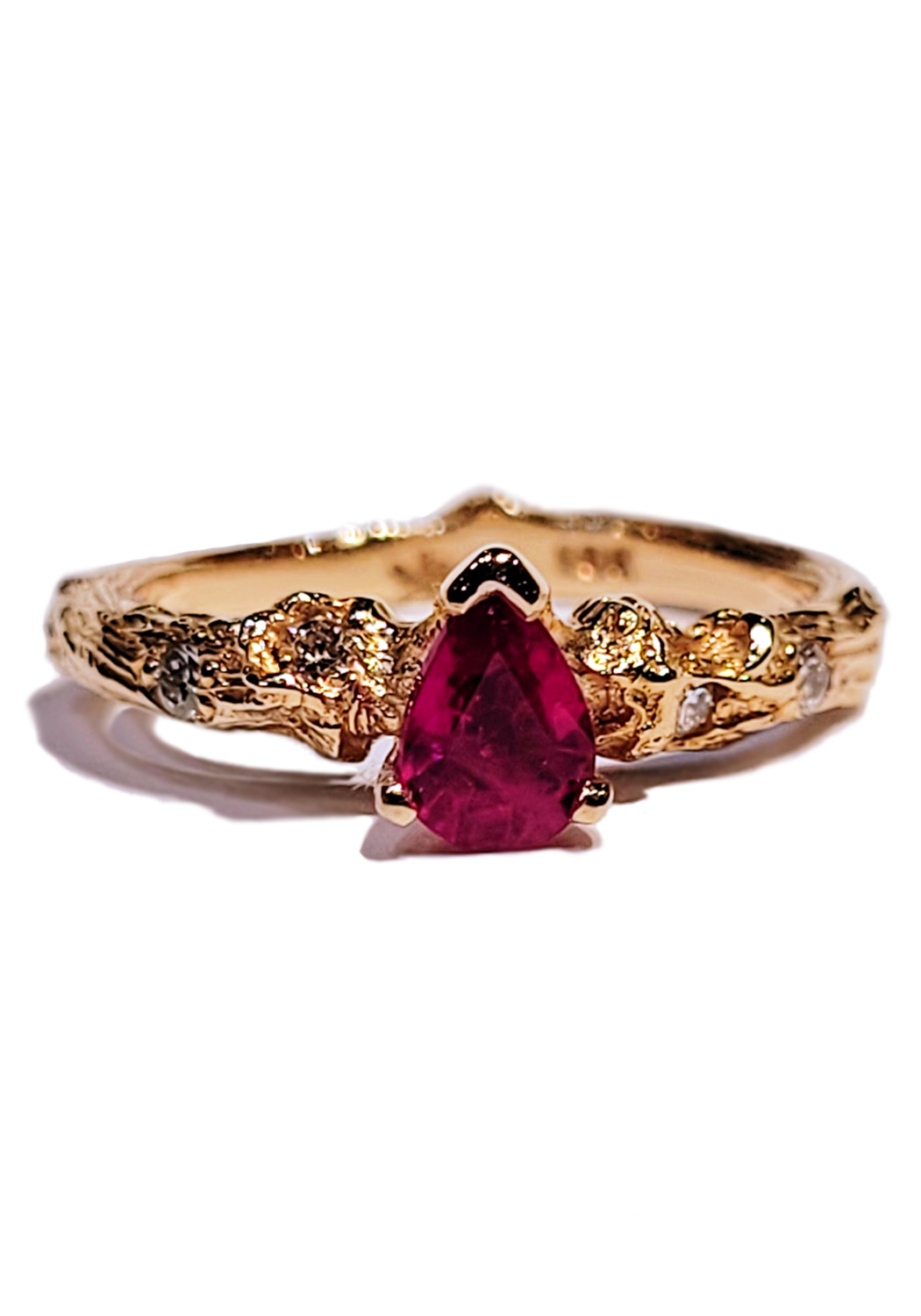 K. Brunini 18K Rose Gold Diamond & Pear Ruby Twig Ring | OsterJewelers.com