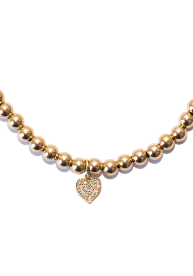 Sydney Evan 14KYG Diamond Heart Charm Gold Bead Bracelet | OsterJewelers.com