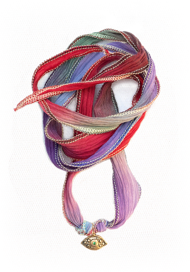 Catherine Michiels Bronze Tsavorite Evil Eye Charm Silk Wrap Bracelet | OsterJewelers.com