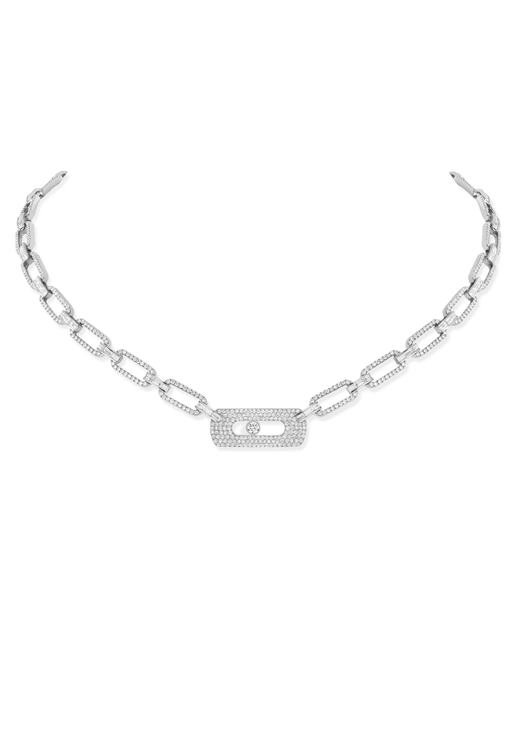 Messika Move Link Full 18KWG Pavé Diamond Chain Necklace | Ref. 12095 | OsterJewelers.com