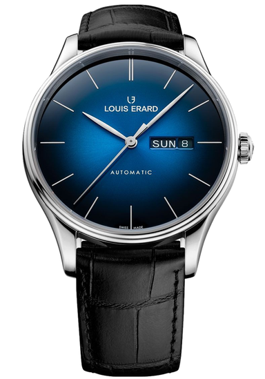 Louis Erard Héritage Blue Black Day & Date 41mm | 72288AA45.BAAC82 | Stainless Steel | 41mm | Date | Day | Leather | Men's | Women's | Luxury | Watch