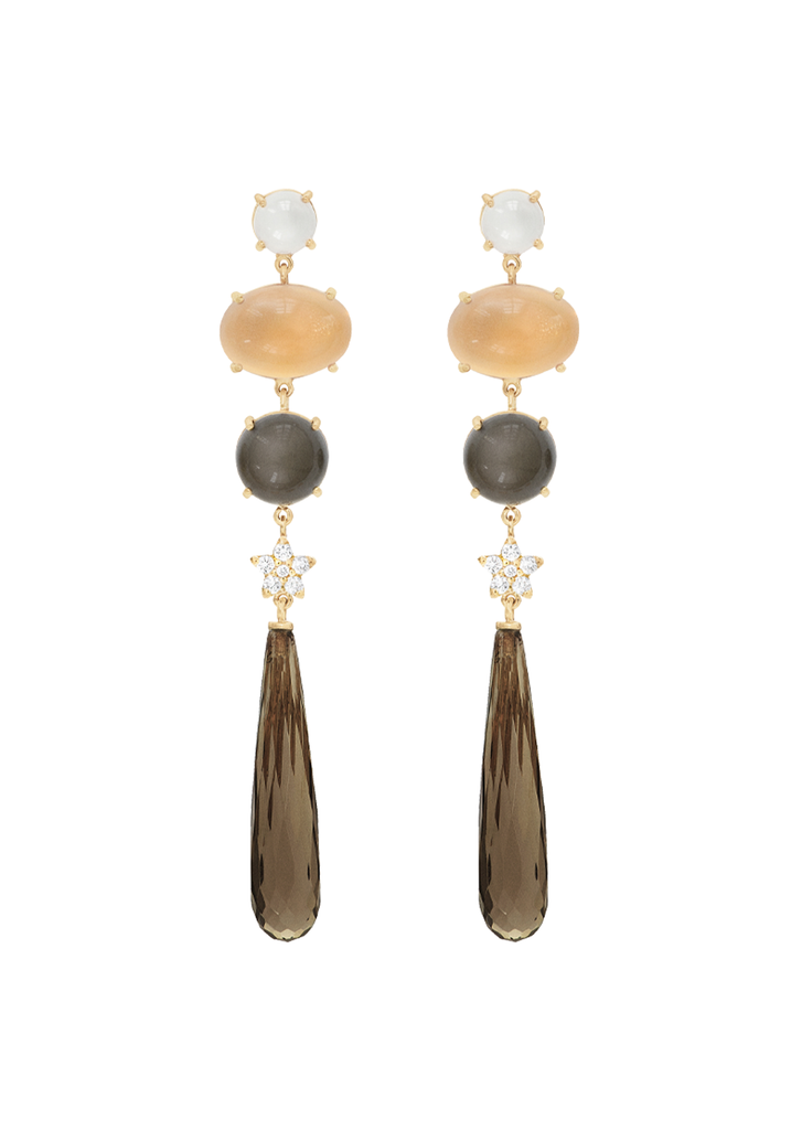OLE LYNGGAARD Lotus 18KYG Moonstone & Smoky Quartz Earrings