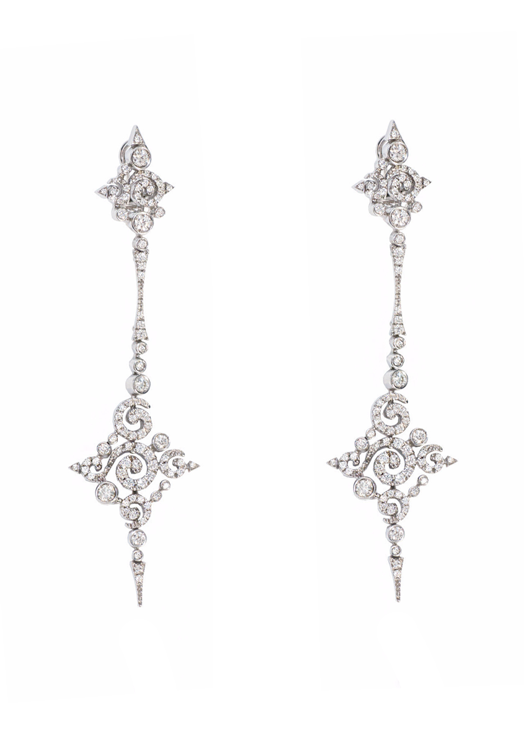 Stefan Hafner Astrakhan 18KWG Diamond Scroll Dangle Earrings | OsterJewelers.com