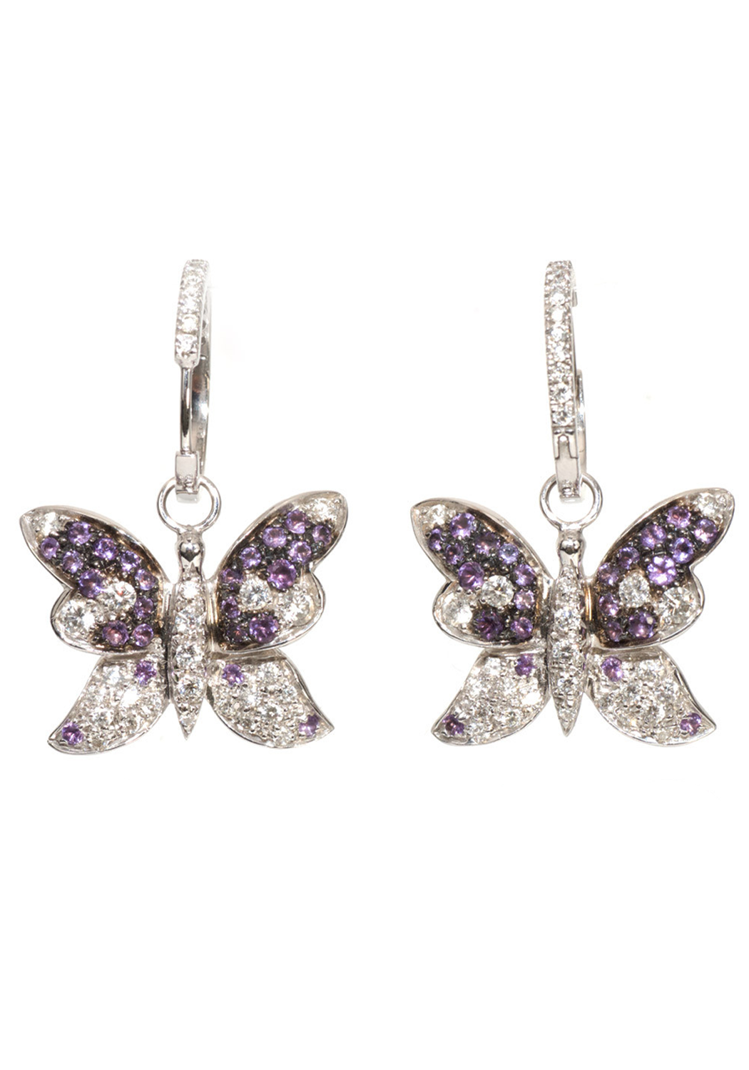 Adolfo Courrier Diamond & Amethyst Butterfly Hoop Drop Earrings | OsterJewelers.com
