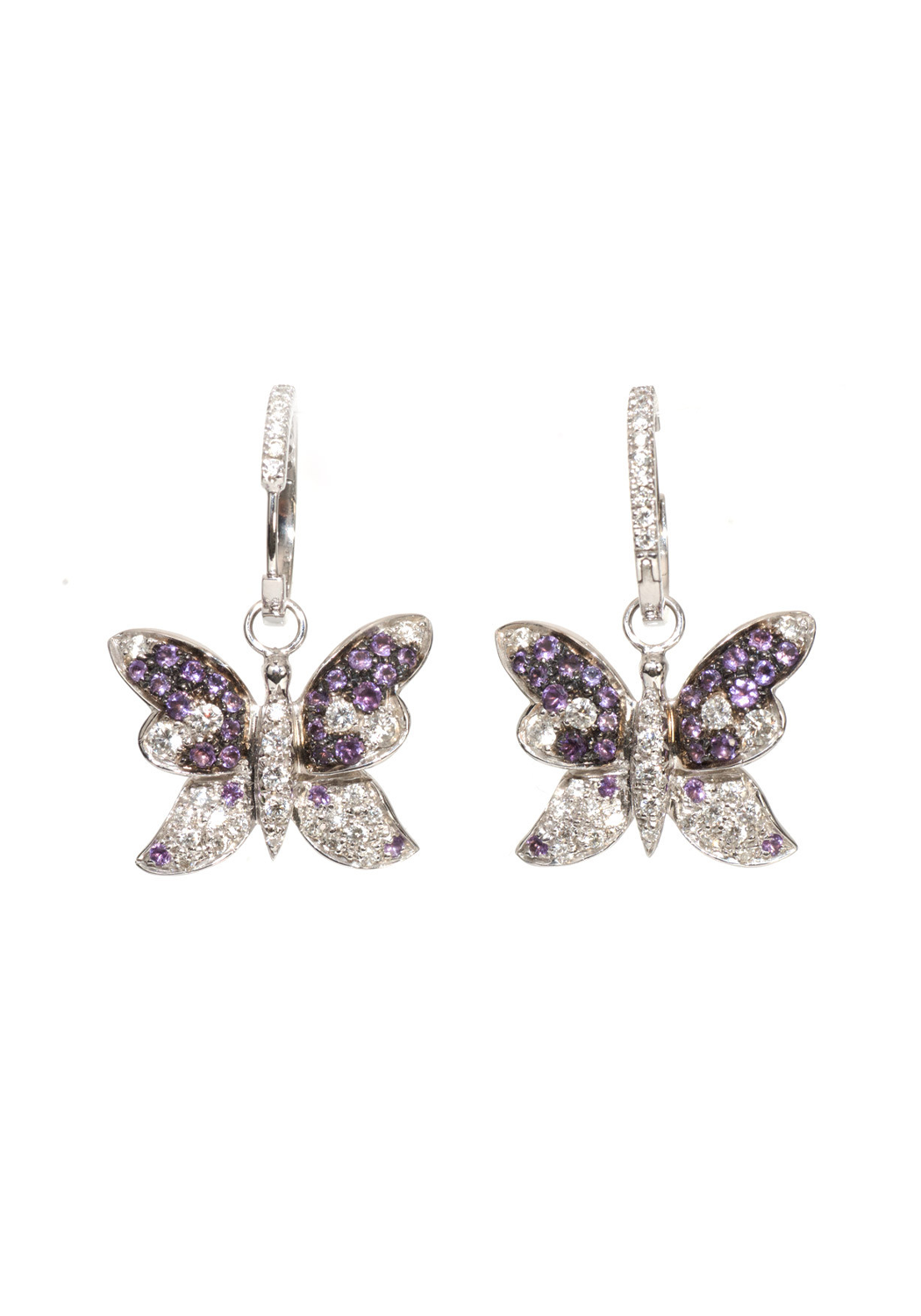 Adolfo Courrier Diamond & Amethyst Butterfly Hoop Drop Earrings | OsterJewelers.com