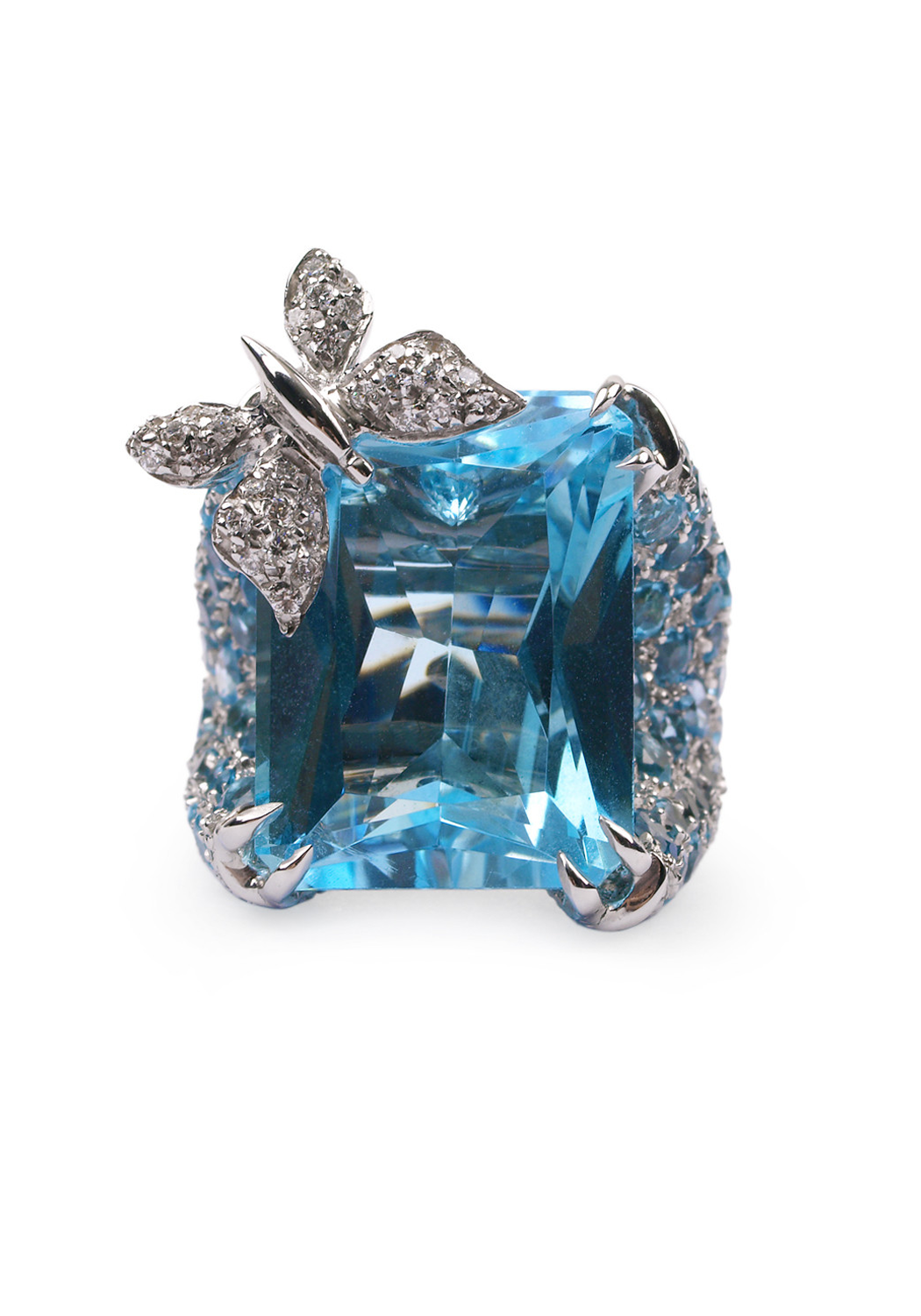 Adolfo Courrier 18KWG Diamond & Blue Topaz Butterfly Ring | OsterJewelers.com