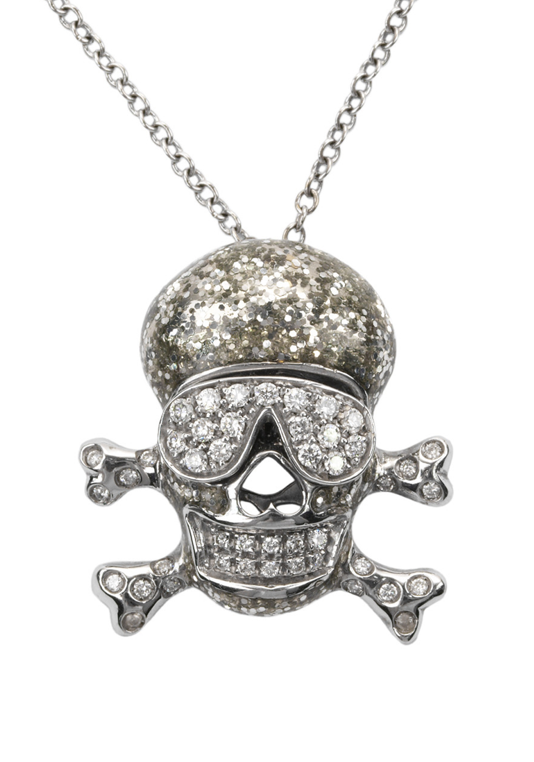 Adolfo Courrier 18KWG Diamond Skull & Crossbones Pendant Necklace | OsterJewelers.com