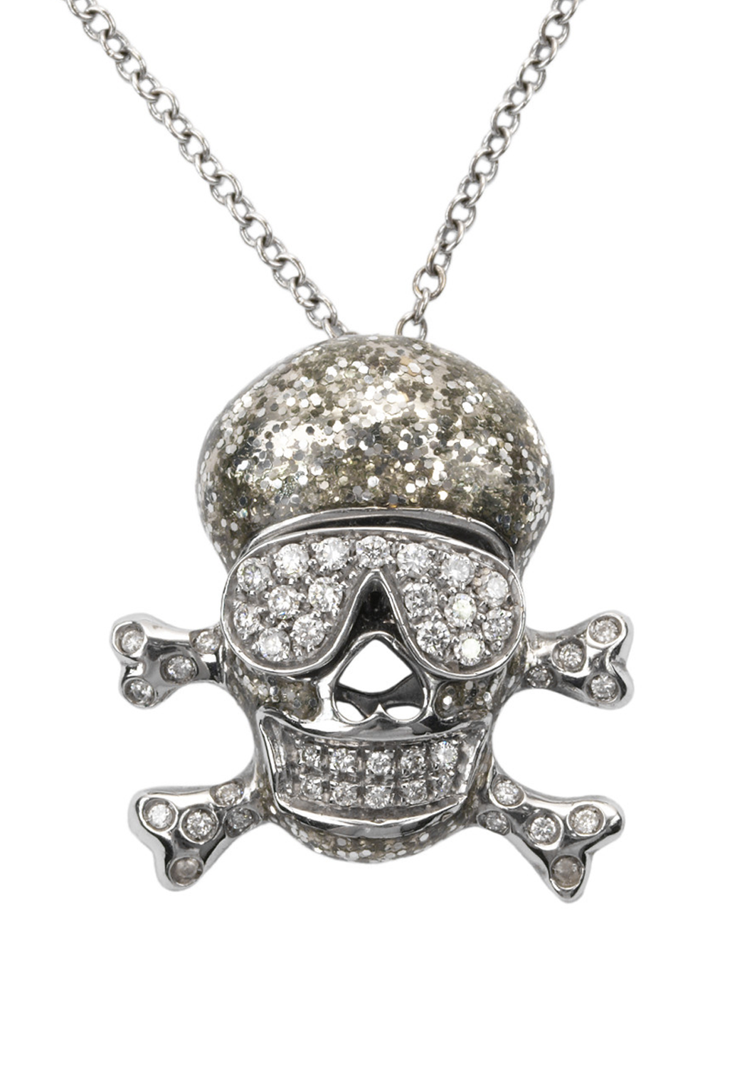 Adolfo Courrier Diamond Skull Crossbones Pendant Necklace