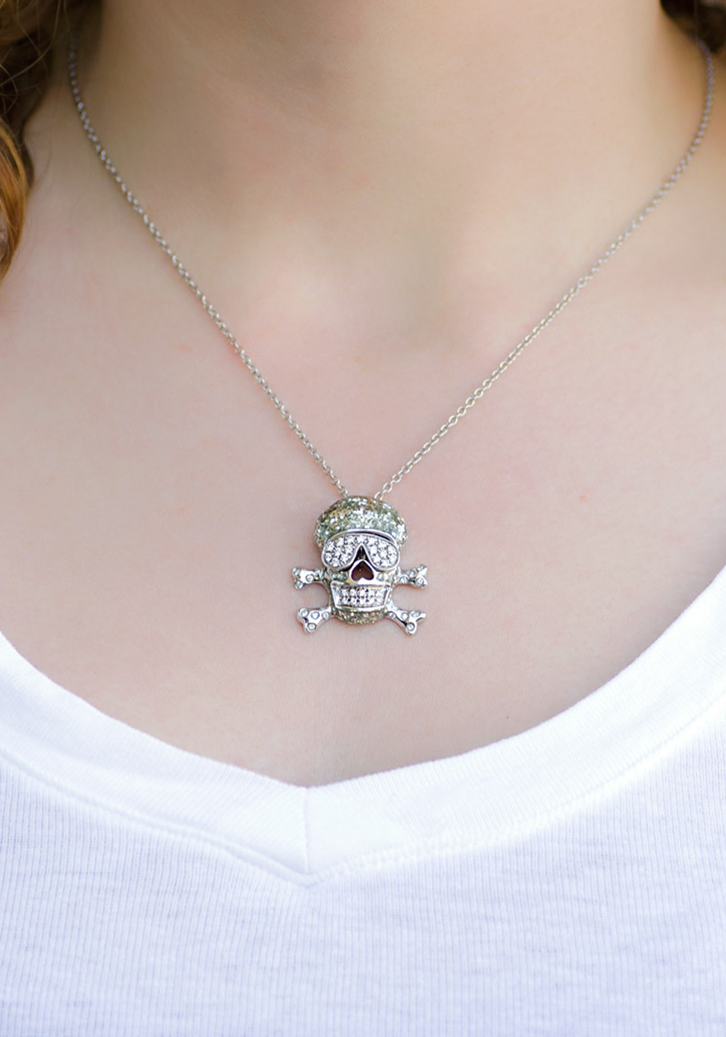 Adolfo Courrier 18KWG Diamond Skull & Crossbones Pendant Necklace | OsterJewelers.com