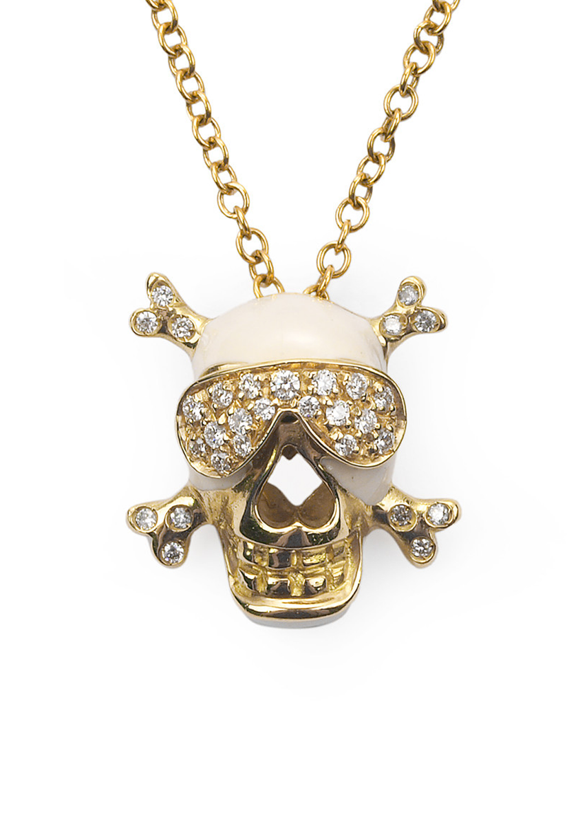 Adolfo Courrier Enamel & Diamond Skull & Crossbones Necklace