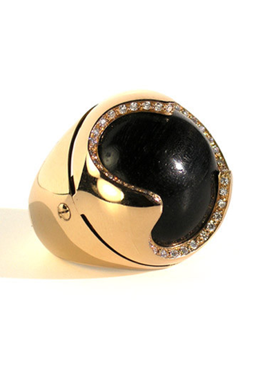 Oromalia 18k Rose Gold Diamond & Ebony Domed Ring | OsterJewelers.com