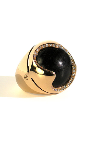 Oromalia 18k Rose Gold Diamond & Ebony Domed Ring | OsterJewelers.com