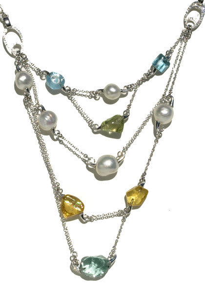 One of a kind South Sea Pearl & Beryl Layered Necklace