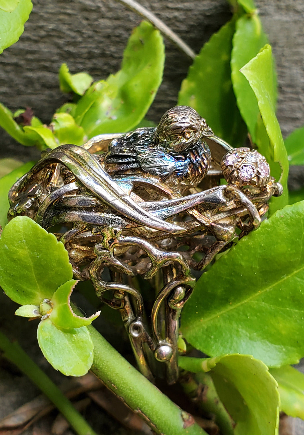 Vernissage Burnished Silver Sapphire Happy Bird Nest Ring | OsterJewelers.com