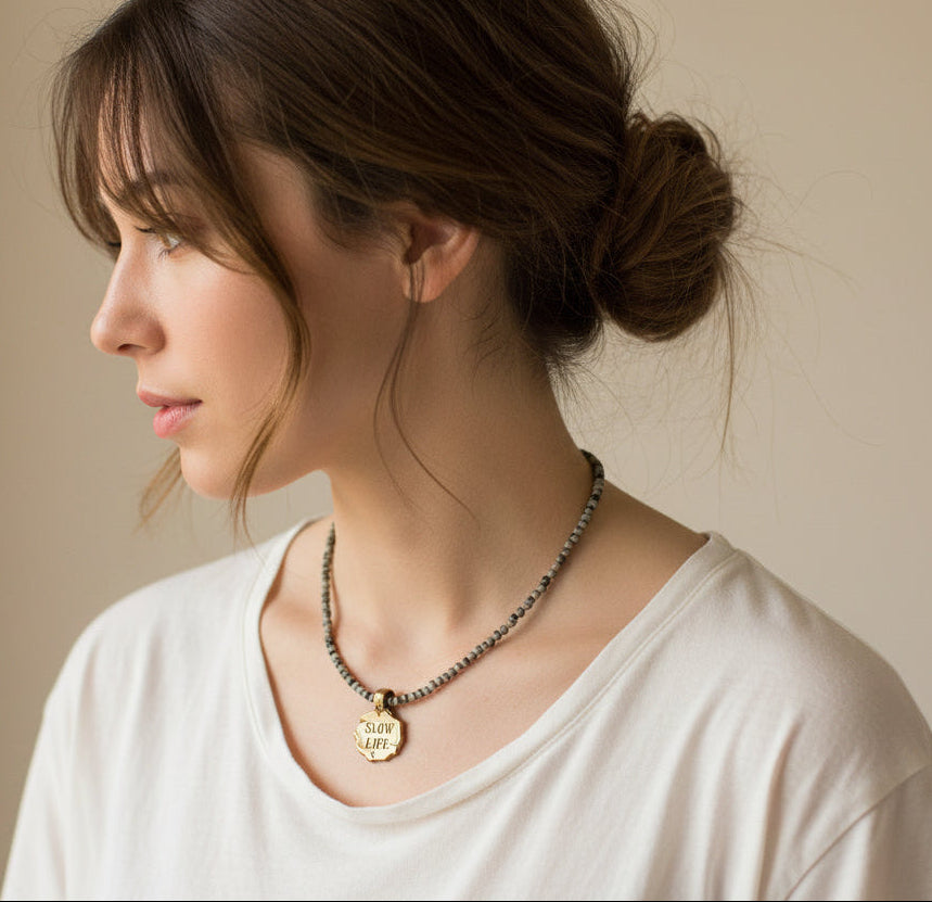Catherine Michiels Bronze Slow Life Dalmatian Jasper Necklace | OsterJewelers.com
