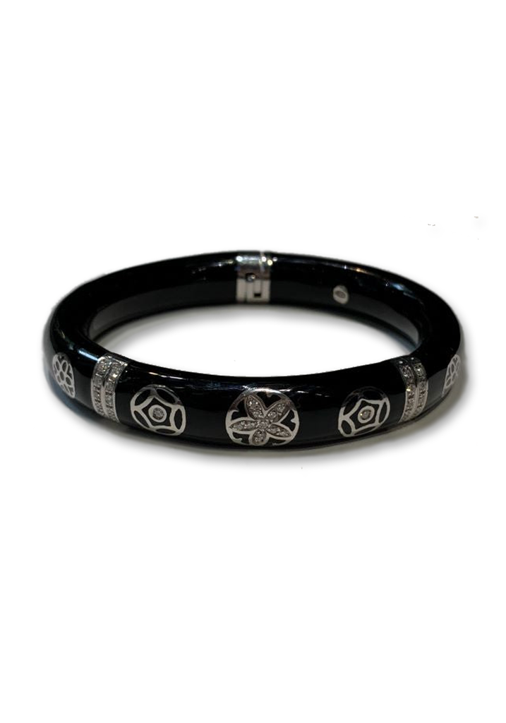 La Nouvelle Bague Black Enamel Floral Diamond Bangle