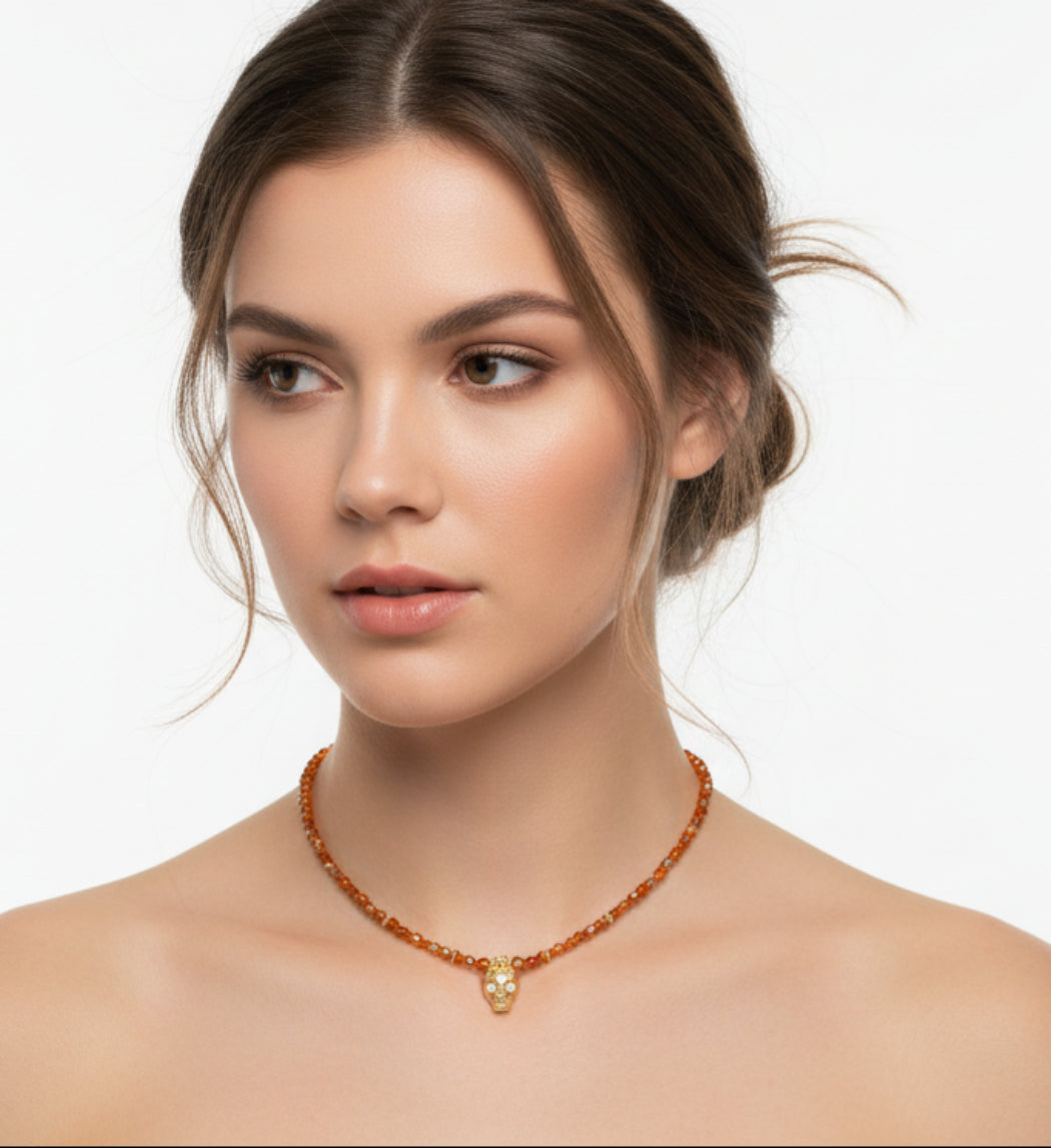 Catherine Michiels Le Petit Bob Jade & Amazonite Skull Necklace | OsterJewelers.com