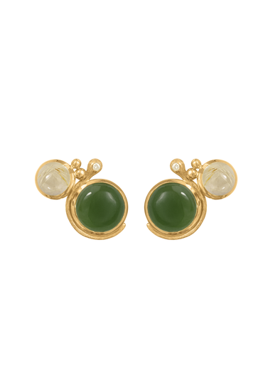 Ole Lynggaard Lotus 18KYG Rutile Quartz & Serpentine Stud Earrings | A2932-403 | OsterJewelers.com