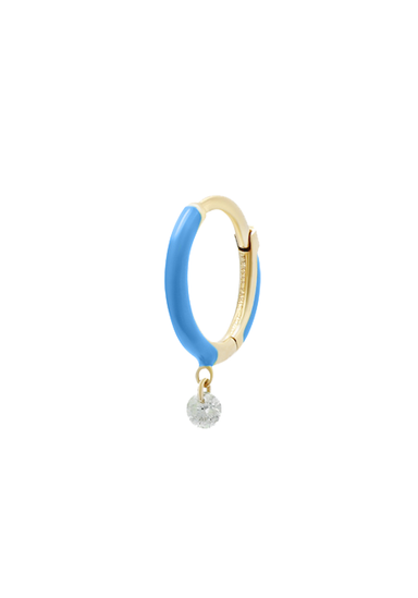 Persée Paris 18KYG Diamond & Blue Enamel Hoop Earring | Ref. EA82774- BL-YG | OsterJewelers.com