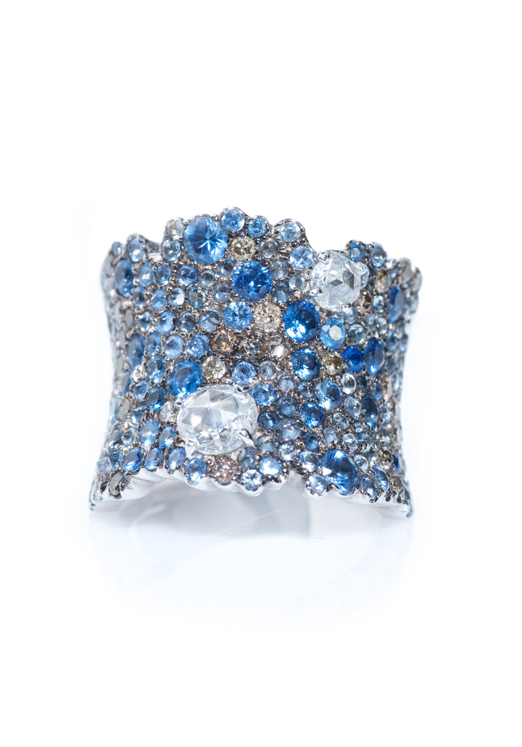 Stefan Hafner Lunar 18KWG Wide Diamond & Sapphire Ring | OsterJewelers.com
