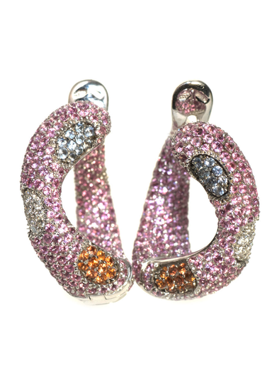 Valente 18KWG Curved Multi Color Sapphire Hoop Earrings | OsterJewelers.com